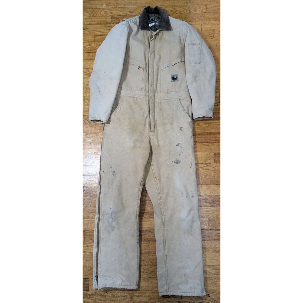 Vtg Berne Bercowear Coveralls Mens 40/42 Medium Reg Tan Canvas Full Zip Workwear